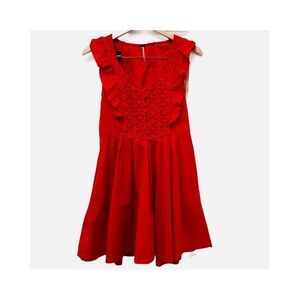 Free People Half Moon Hot Lava Mini Dress Size M Cotton Eyelet Lace Pockets